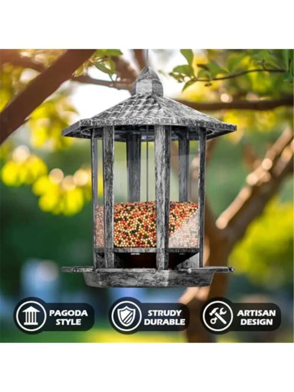 New 2 Pack Bird Feeders for Outdoor, Retro Pagoda Design Fun Installation